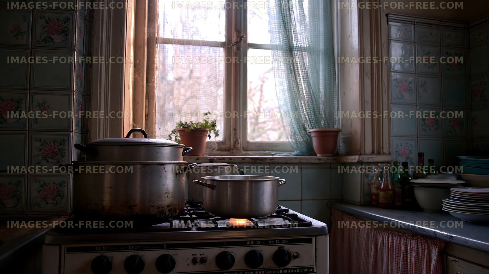 Cooking in a vintage kitchen with natural light through the window
