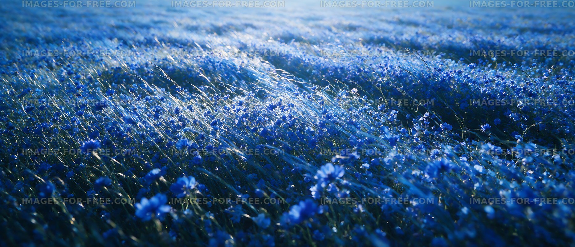 Vast field of blue flowers swaying in the breeze