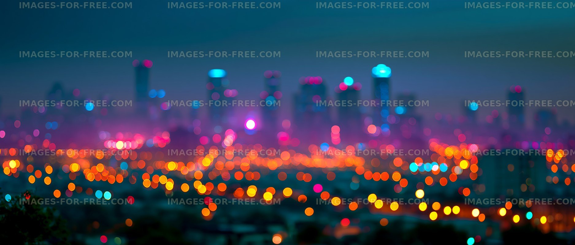 City skyline with blurred night lights