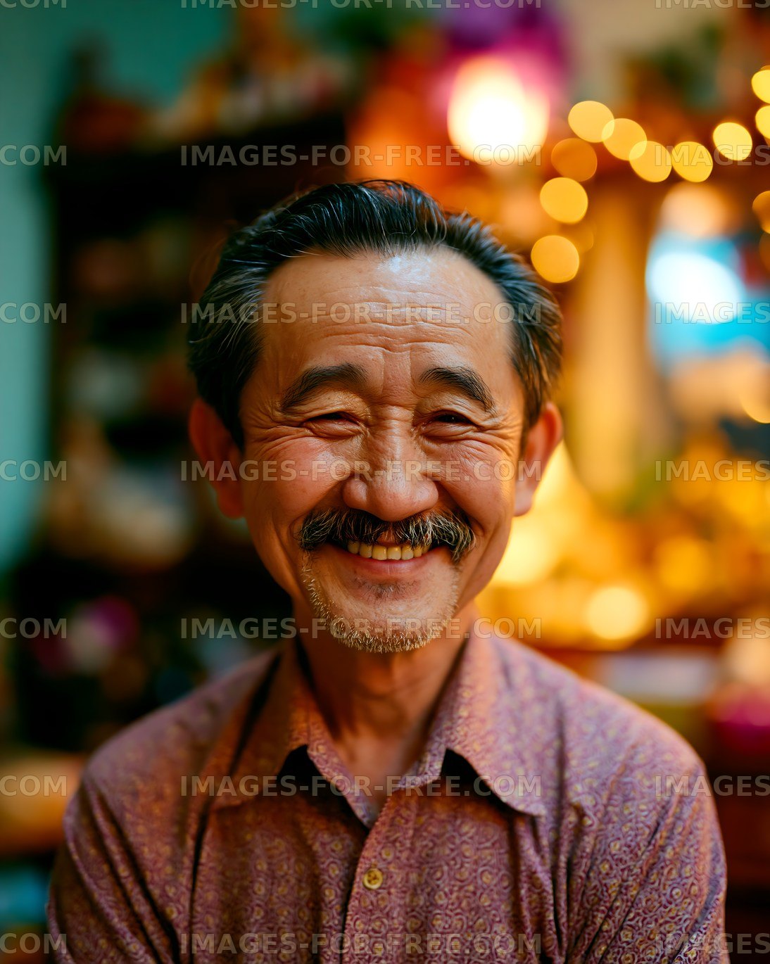 Smiling older man in casual shirt with warm background