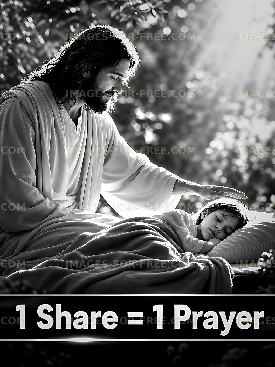Jesus blessing child while sleeping in peaceful setting