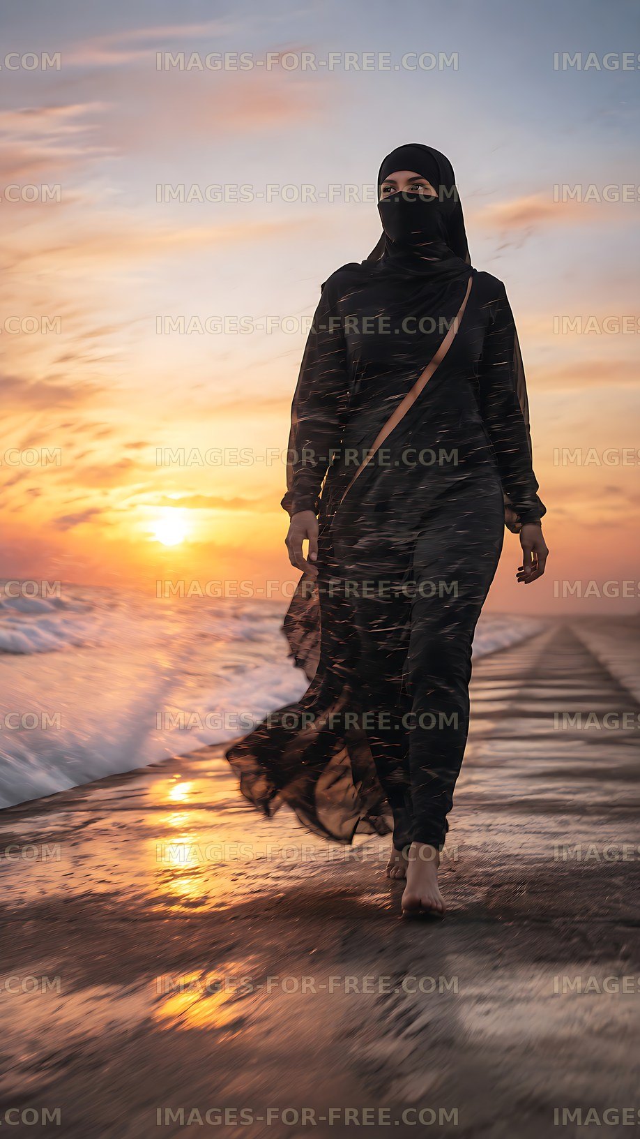 Woman walking on beach during sunset