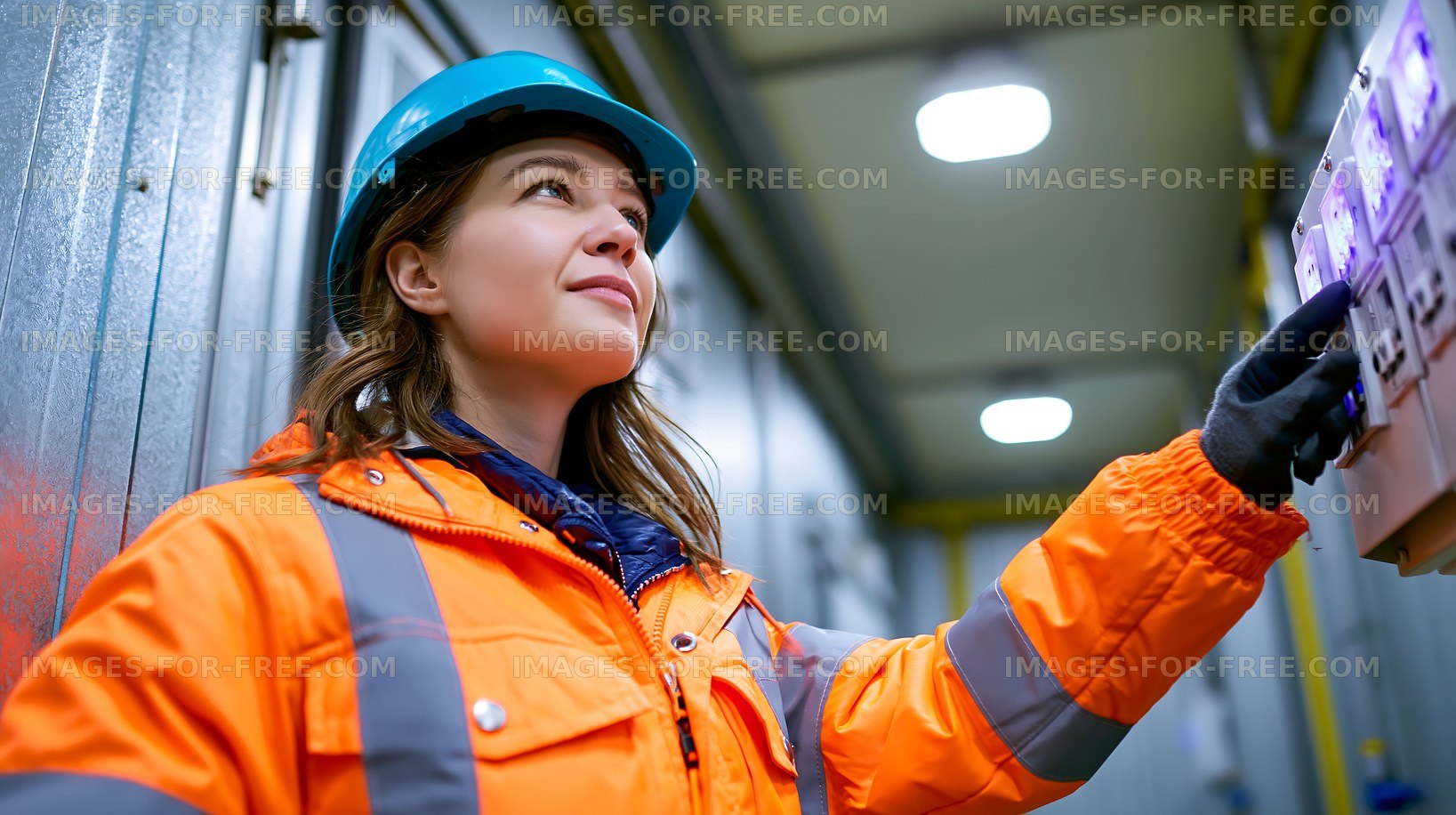 Woman wearing safety gear operating machinery in factory