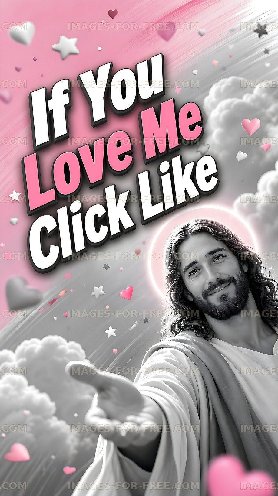 Character with outstretched hand and message about love