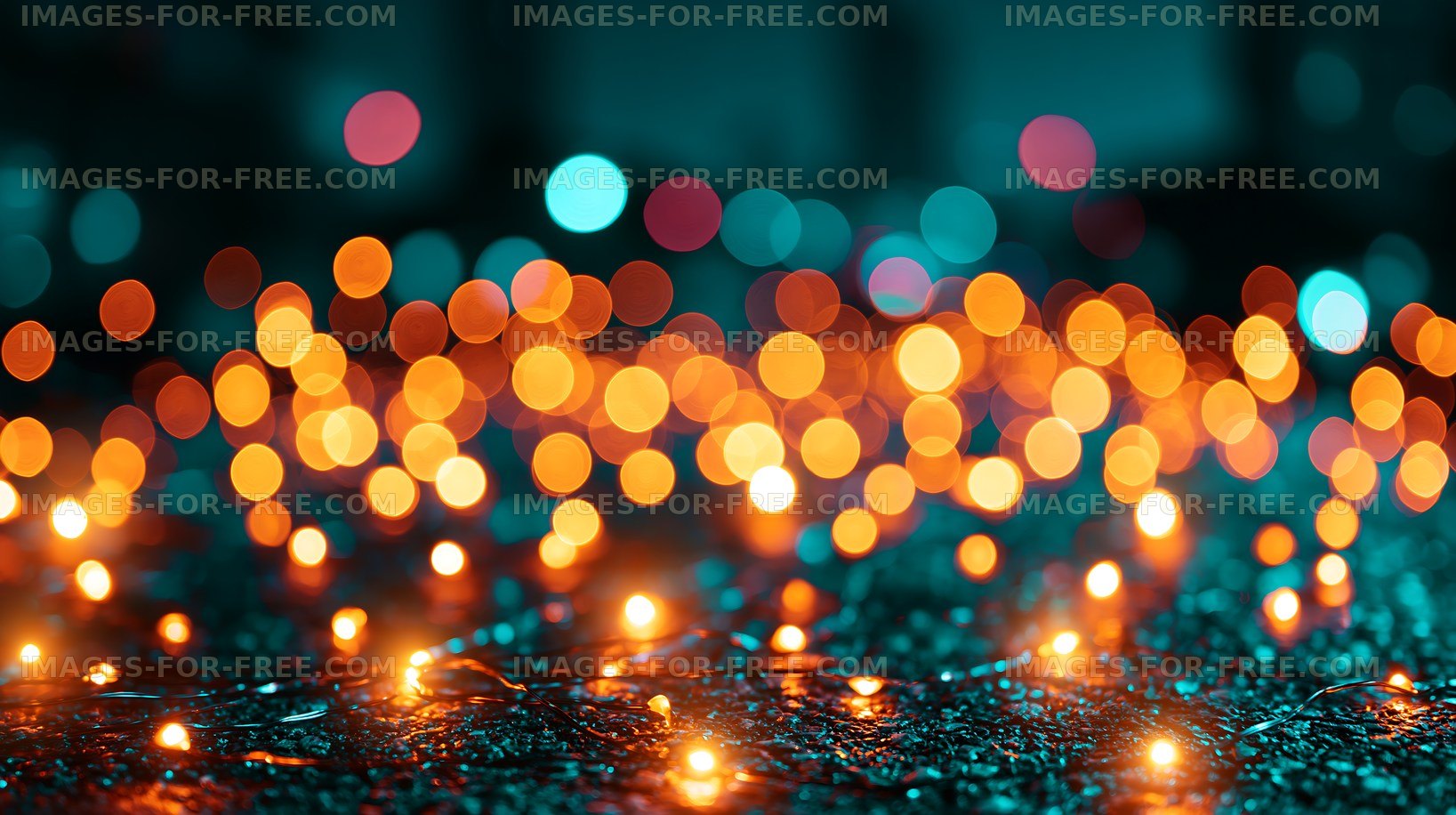 Colorful bokeh lights create a festive atmosphere at night