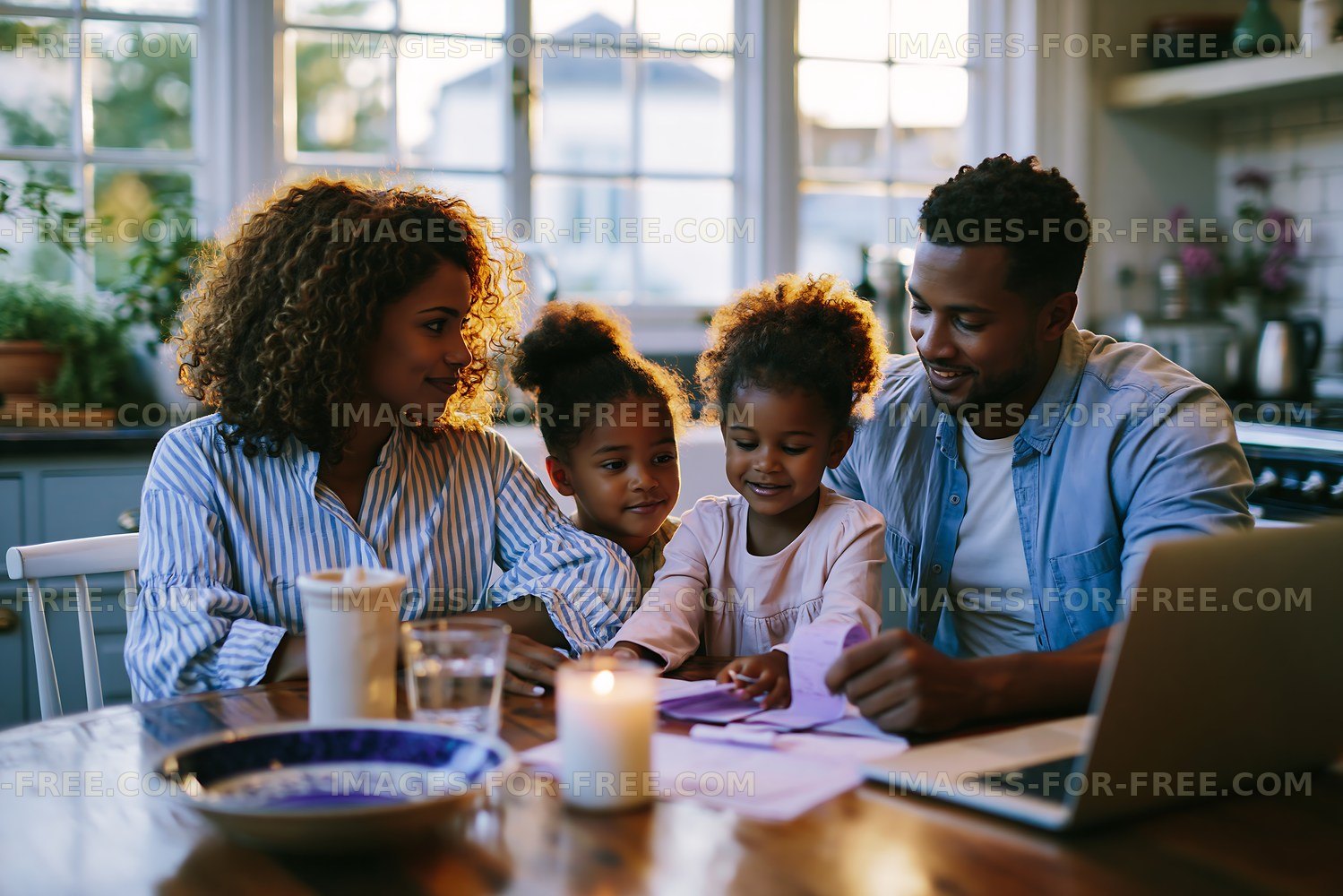 Family working together at home on a creative project
