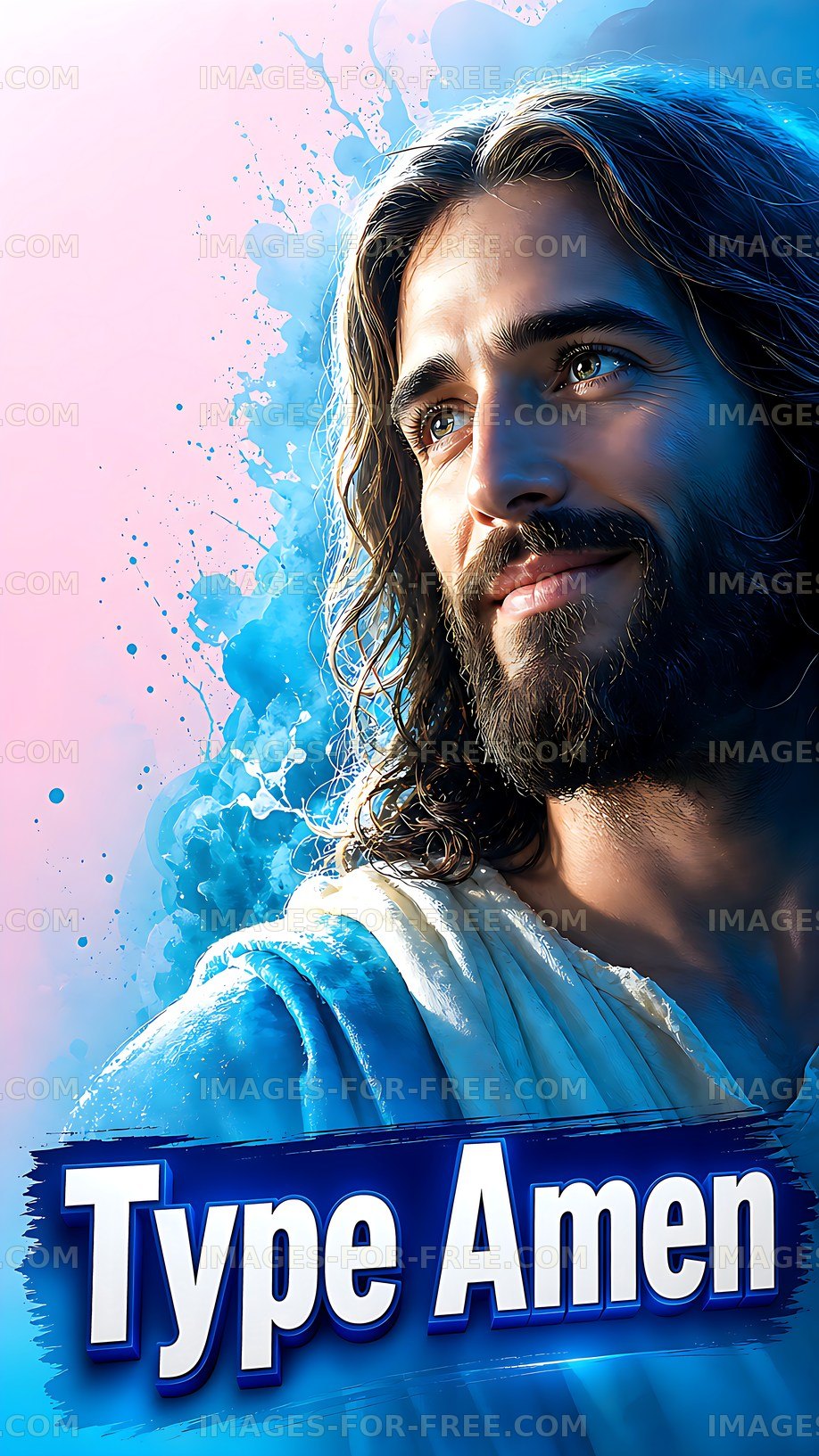 Man with long hair and beard smiling with blue accents