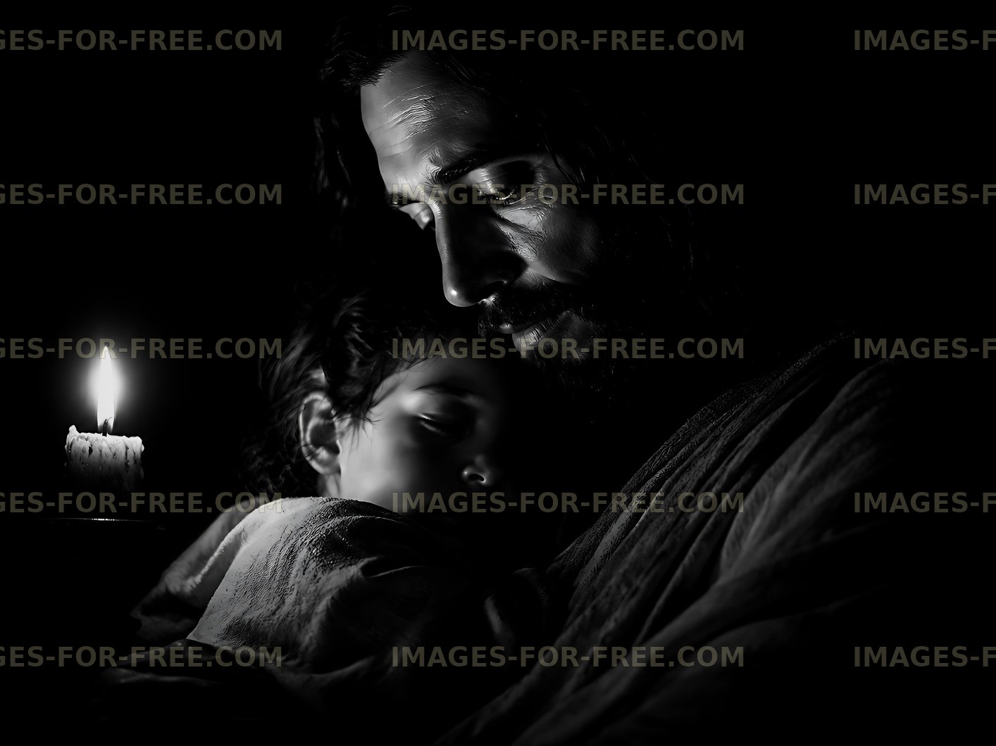 Father holding child by candlelight