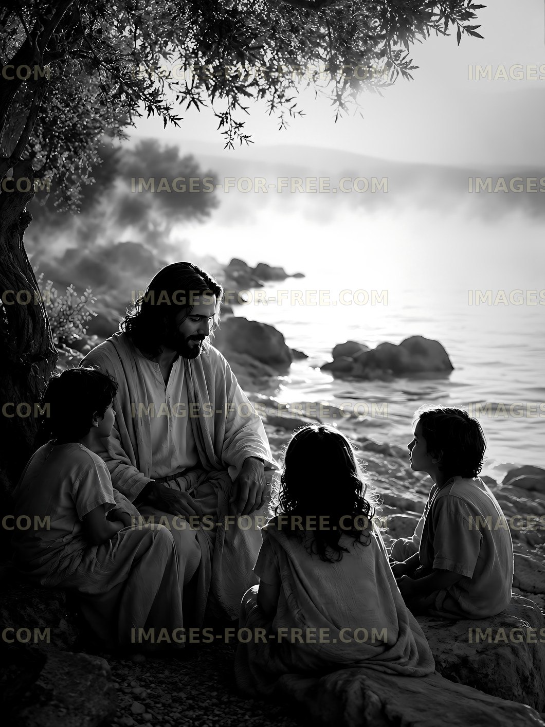 Jesus teaching children by the waterside