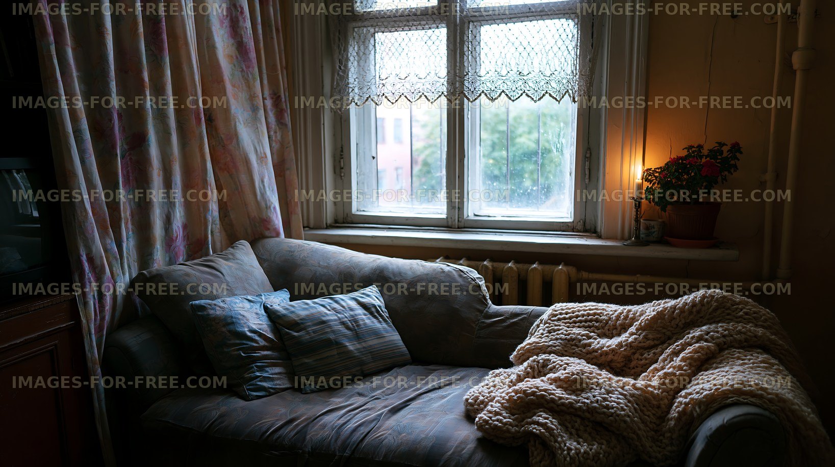 Cozy living room corner with window and soft furnishings