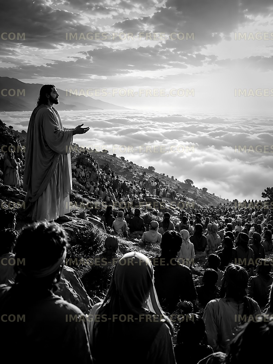 Crowd gathered on a mountain listening to a speaker