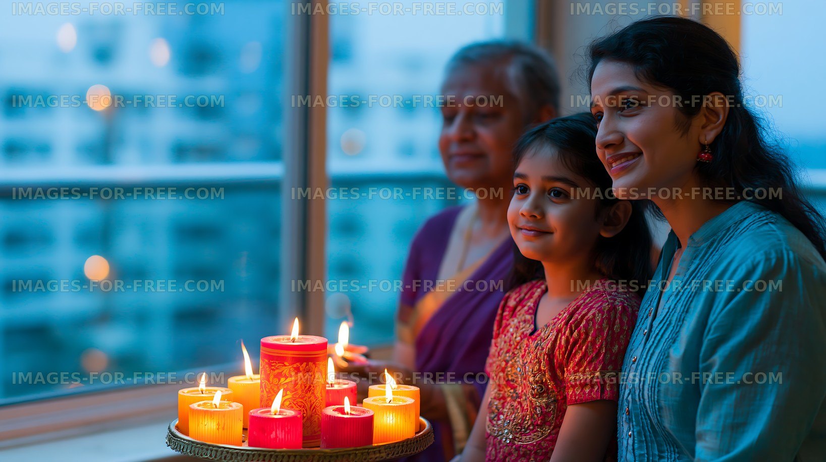 Family celebrating with candles during a festive evening