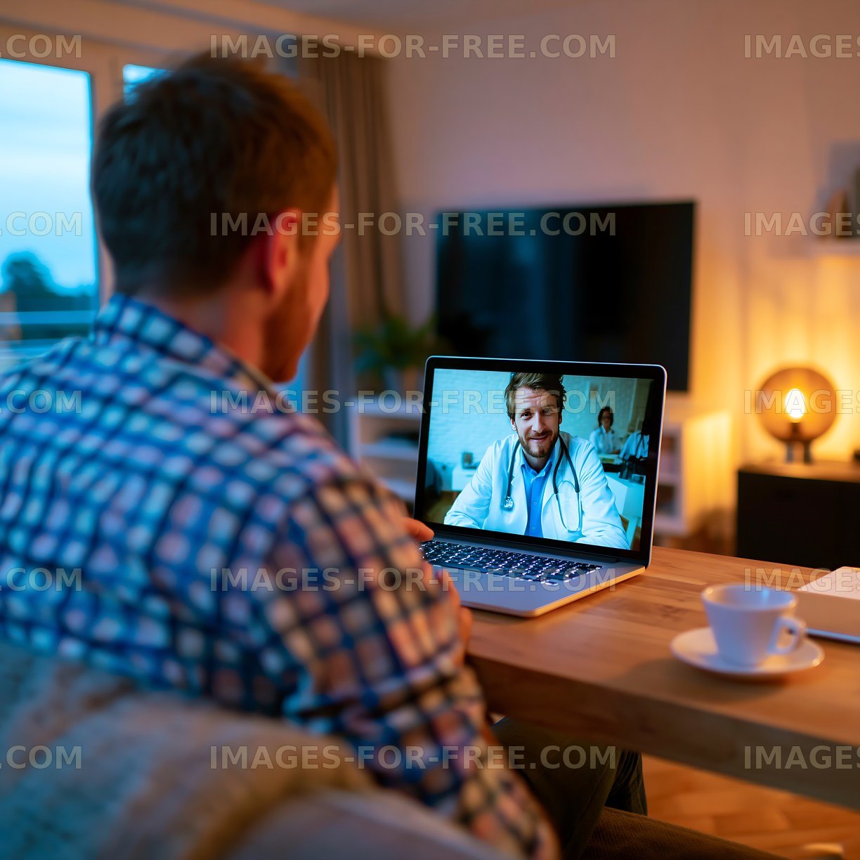 Man consulting with a doctor via video call at home