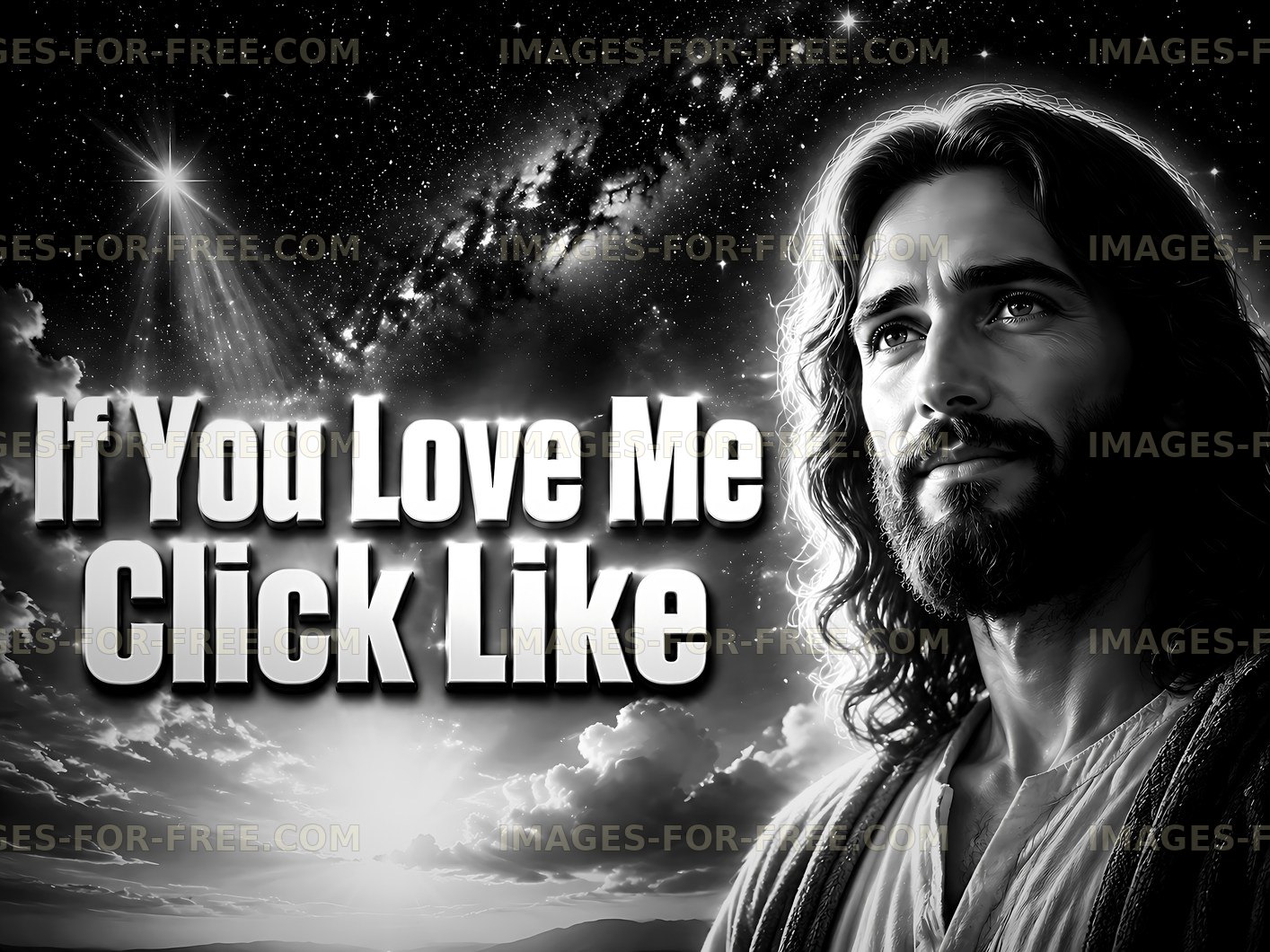 Religious figure with cosmic background and text overlay