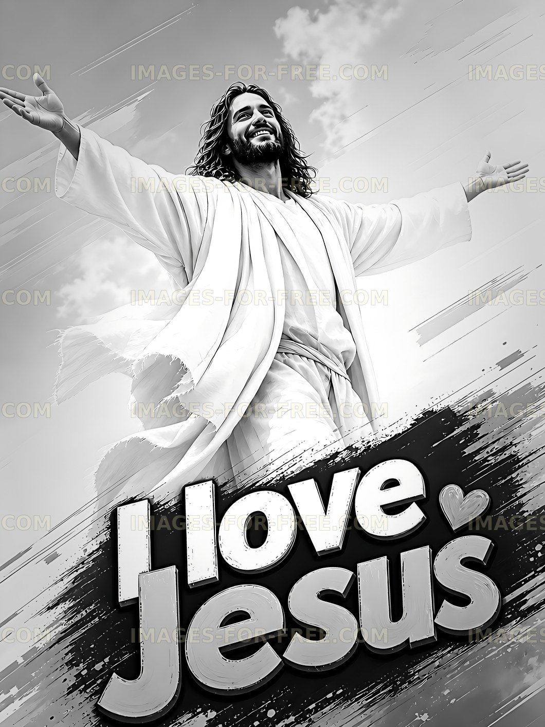 Jesus stands with open arms expressing love