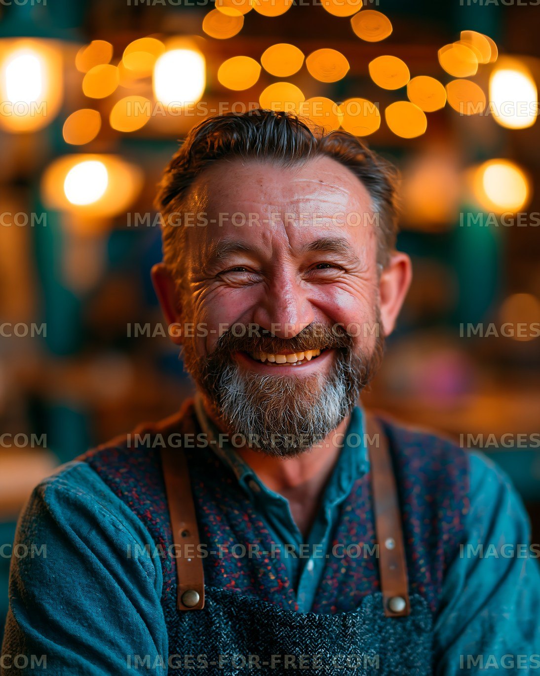 Smiling man with beard in restaurant setting