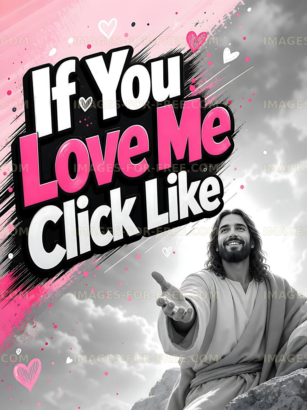 Jesus figure with text encouraging engagement on social media