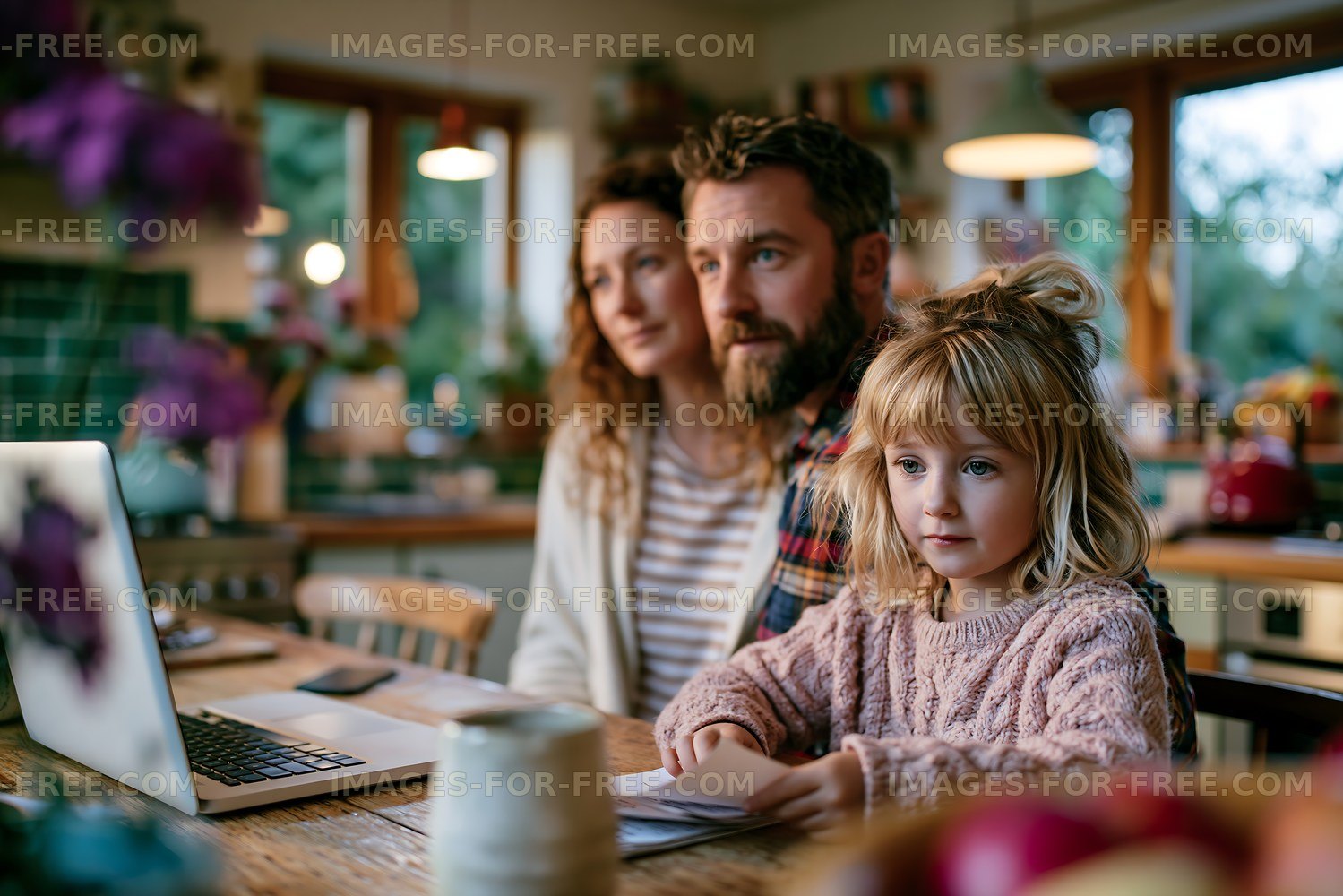 Family spending time together in a cozy kitchen