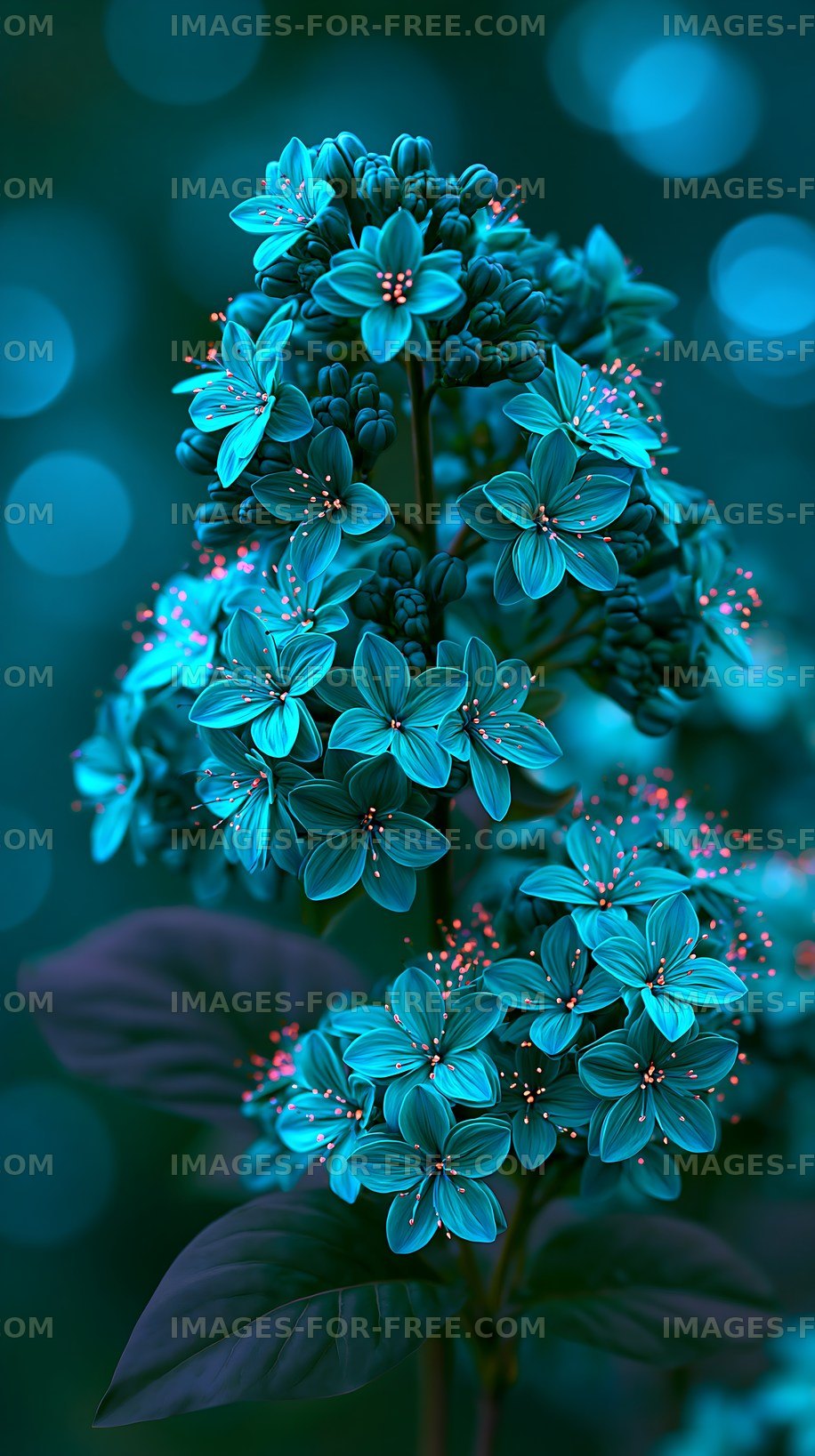 Vibrant blue flowers with green leaves in a blurred background