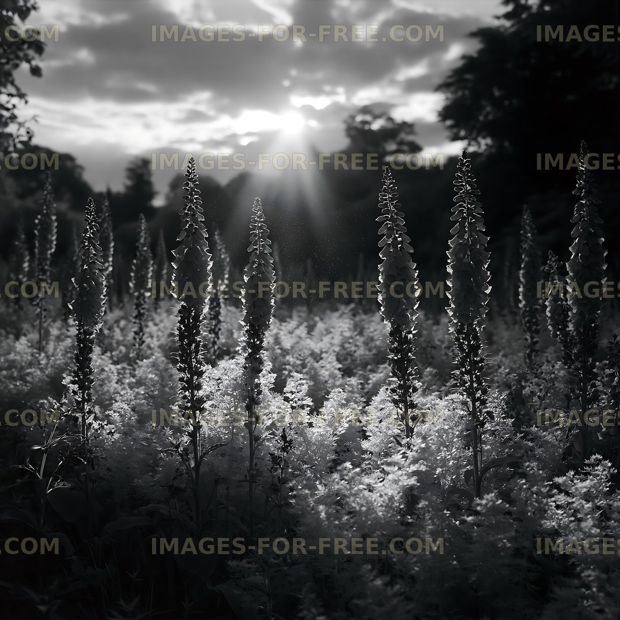 Lupins in bloom under sunlight during golden hour