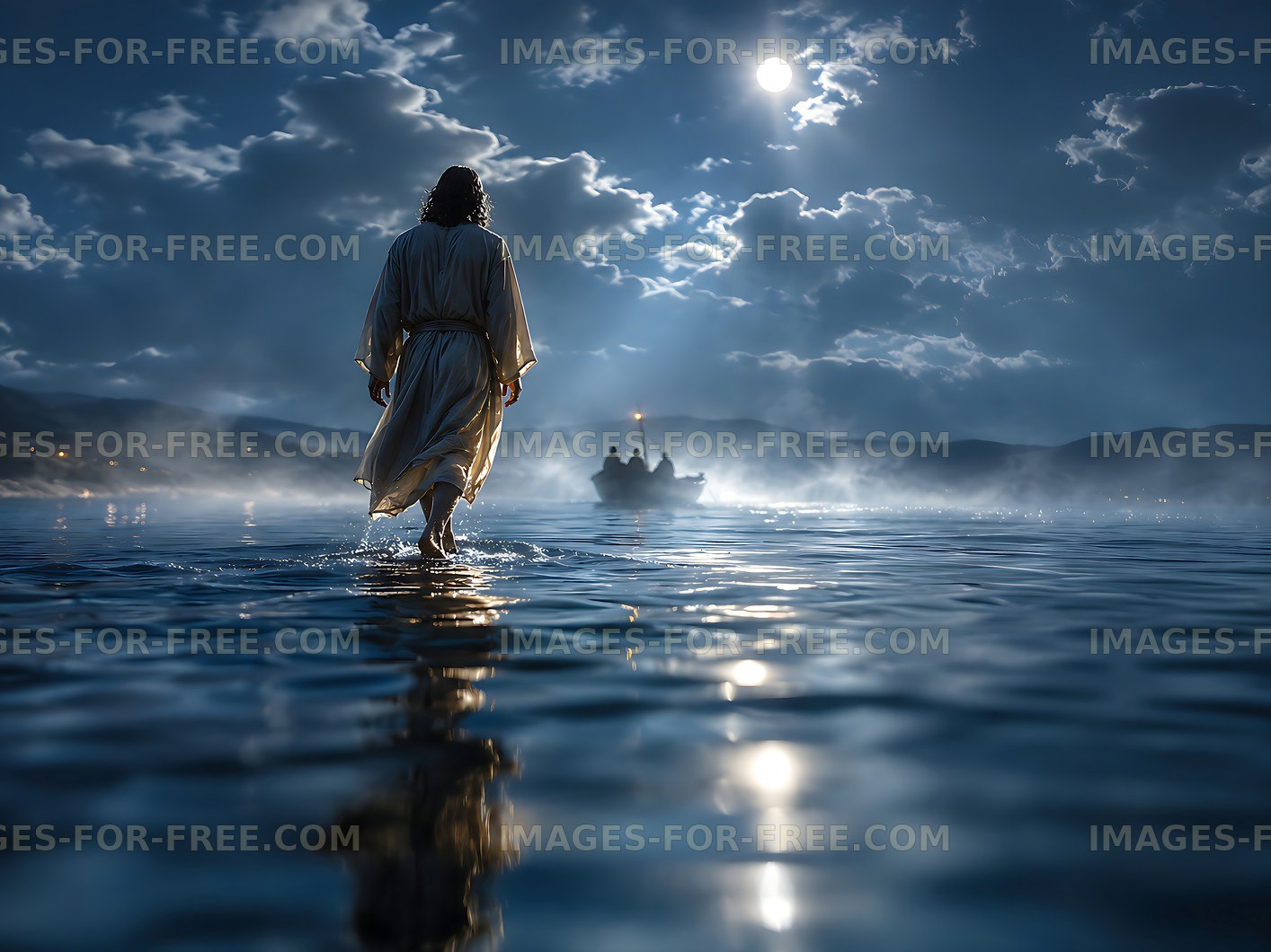 Walking on water at night under the moonlight