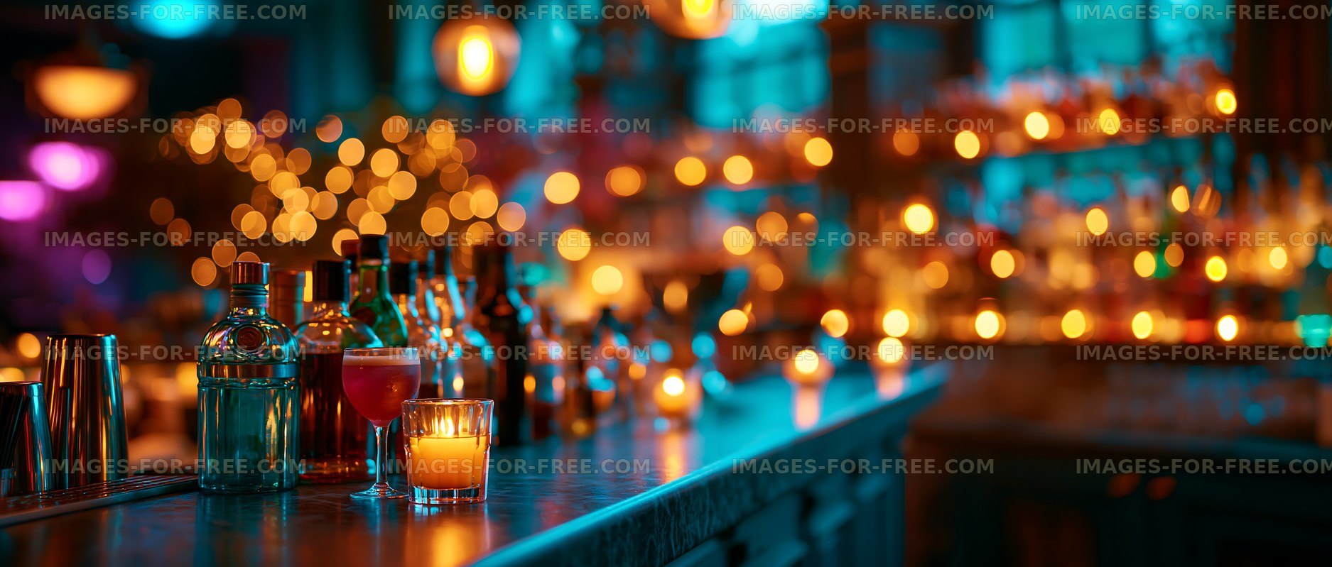 Vibrant bar scene with drinks and candlelight