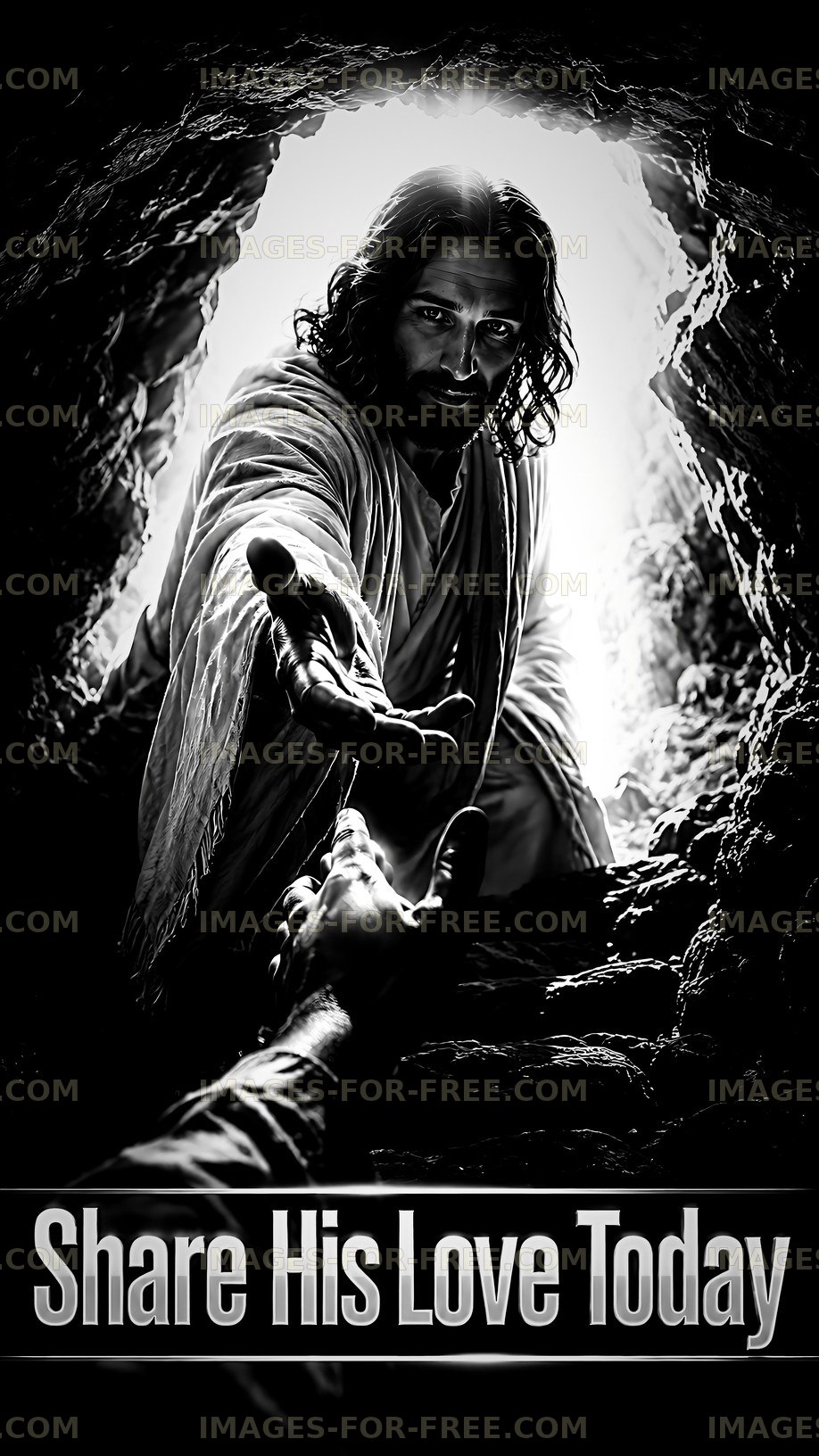 Hands reaching out in a cave scene of connection and support