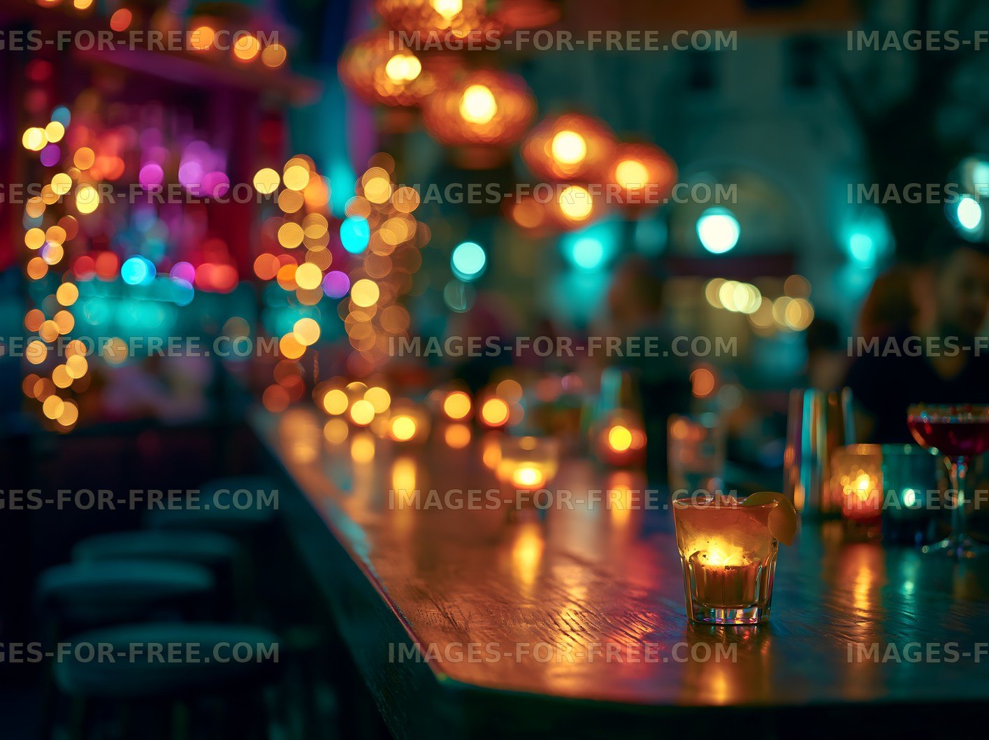 Bar scene with cocktails and warm light decor