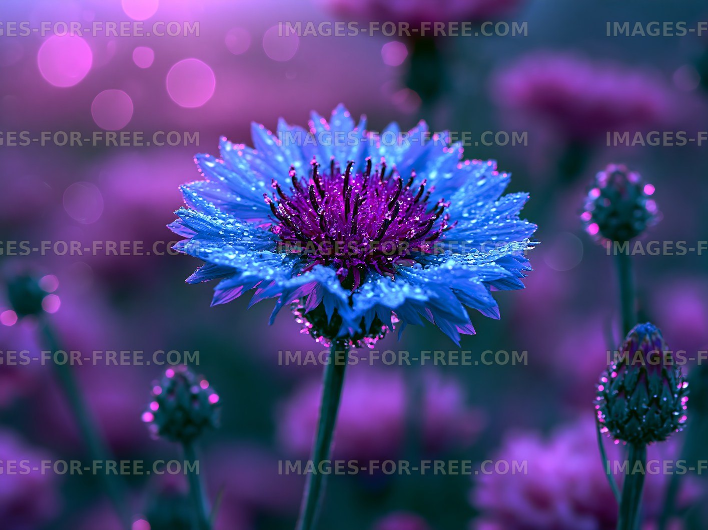 Flower with droplets in a colorful garden