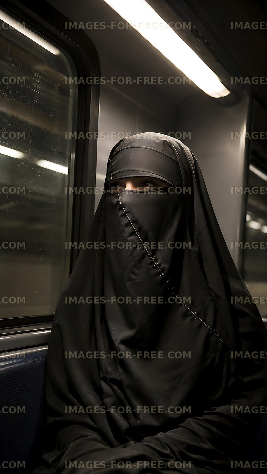 Woman in traditional clothing on public transport