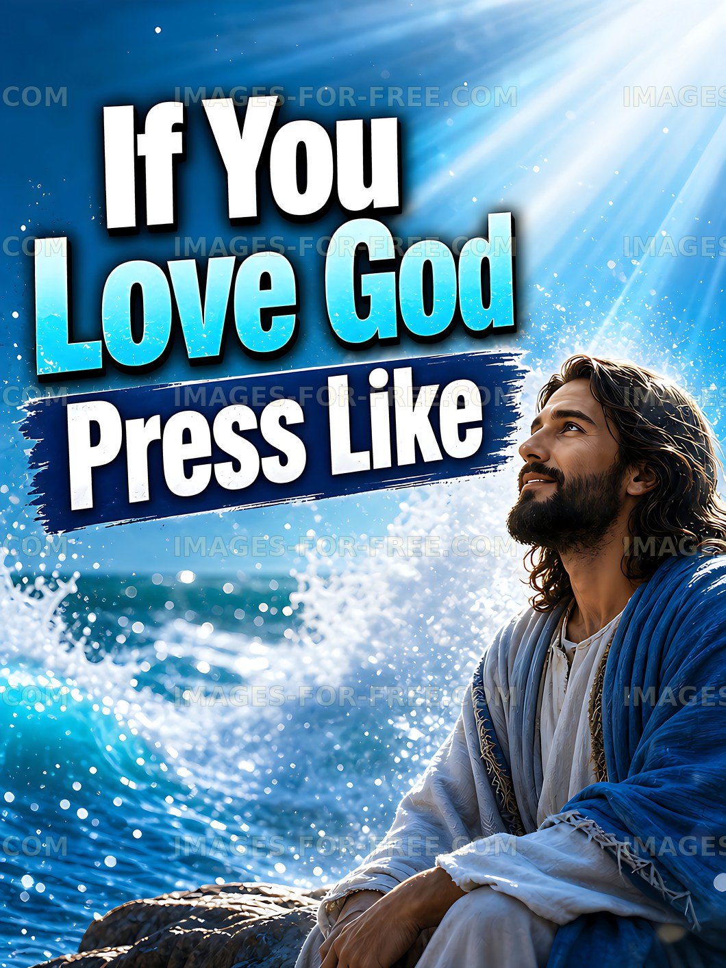 Jesus figure by the water with motivational text