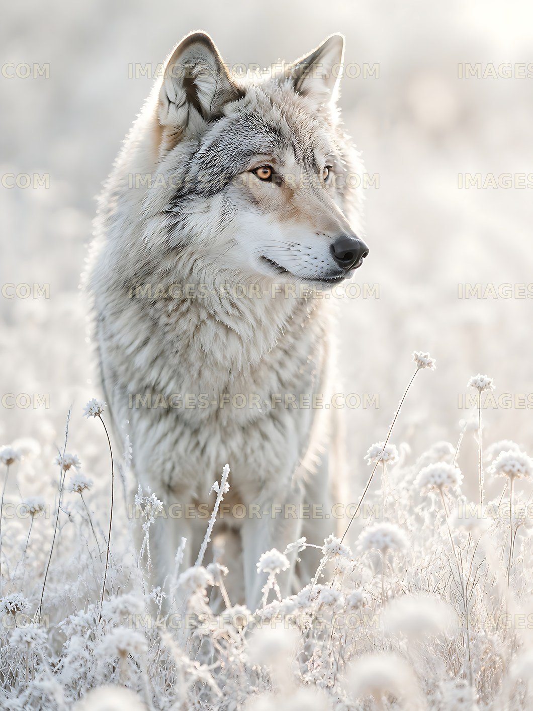 Wolf in a snow-covered field during winter season