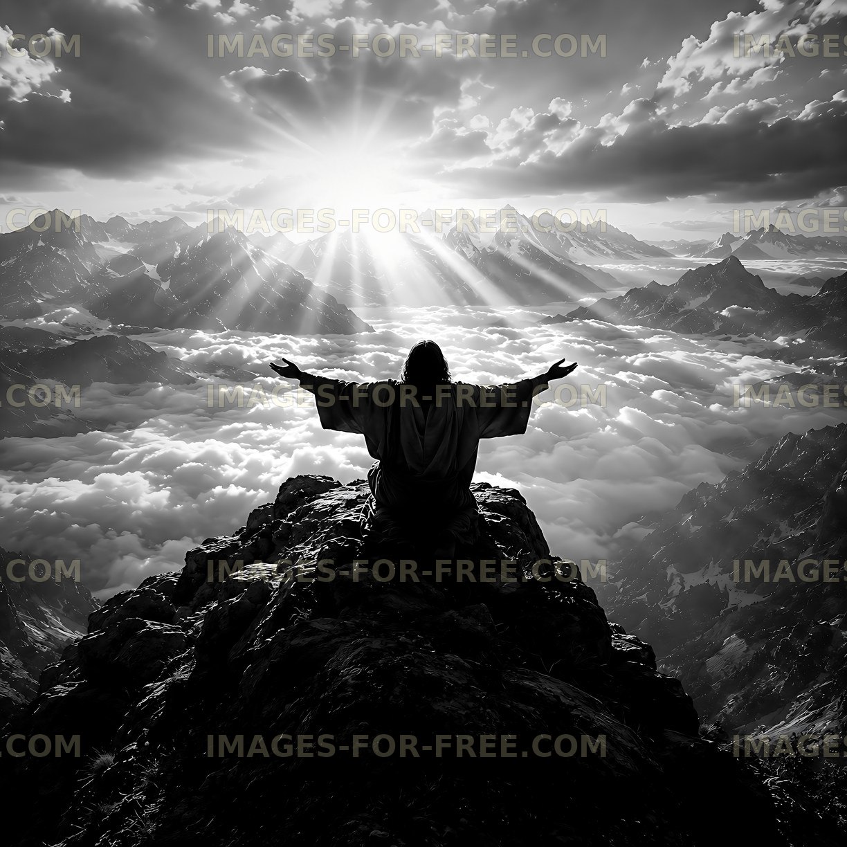 Person standing on a mountain peak with arms raised