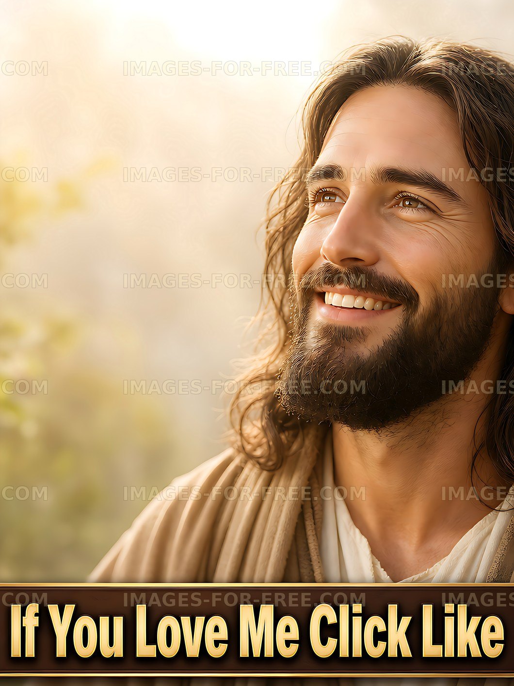 Portrait of a smiling man with long hair and beard in natural light