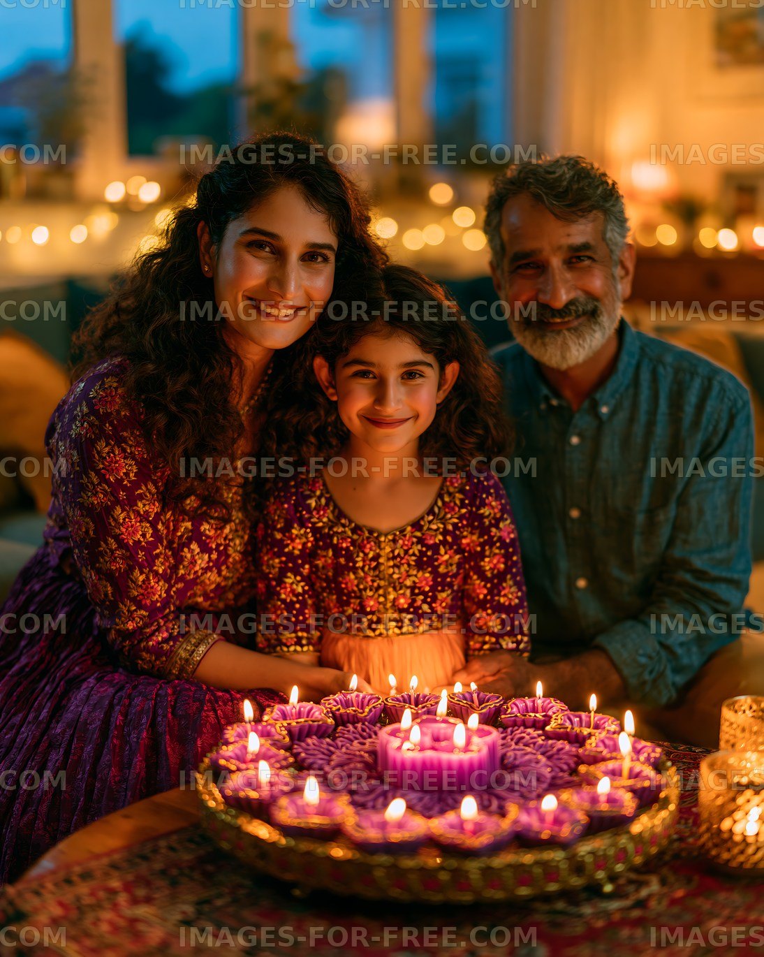 Family celebration with candles and sweets in a cozy home
