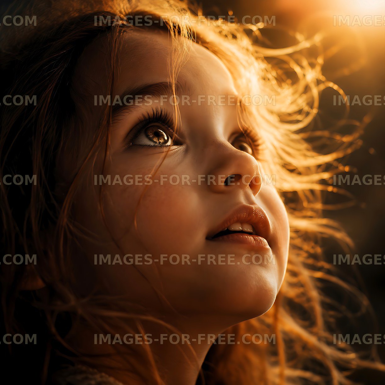 Girl looking up with sunlight in the background
