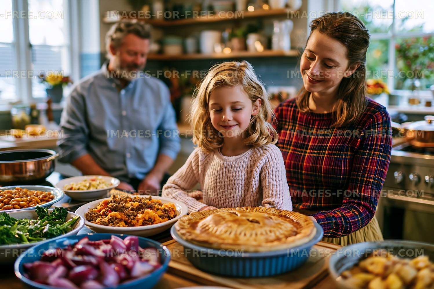 Family gathering around dinner table with homemade food