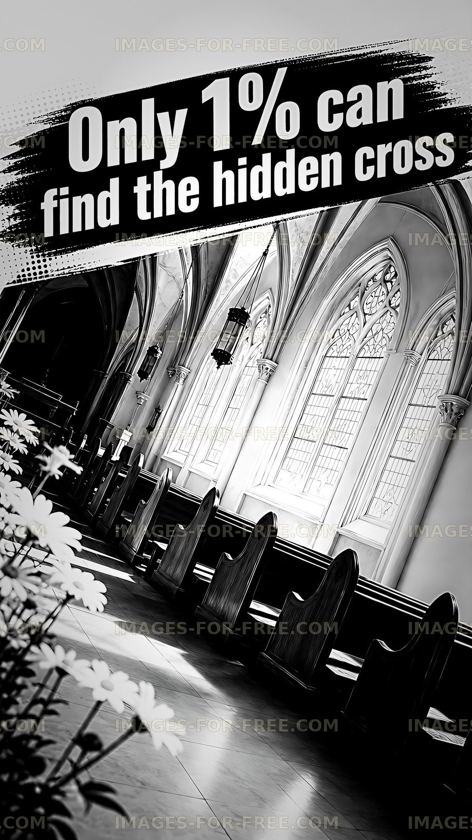 Hidden cross in an old church interior