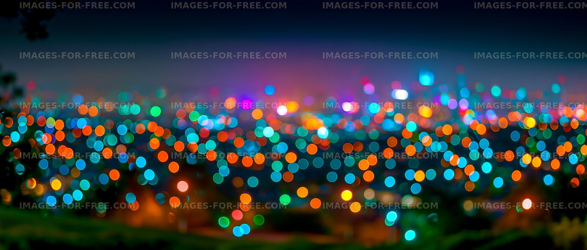 City lights at night with colorful bokeh effect