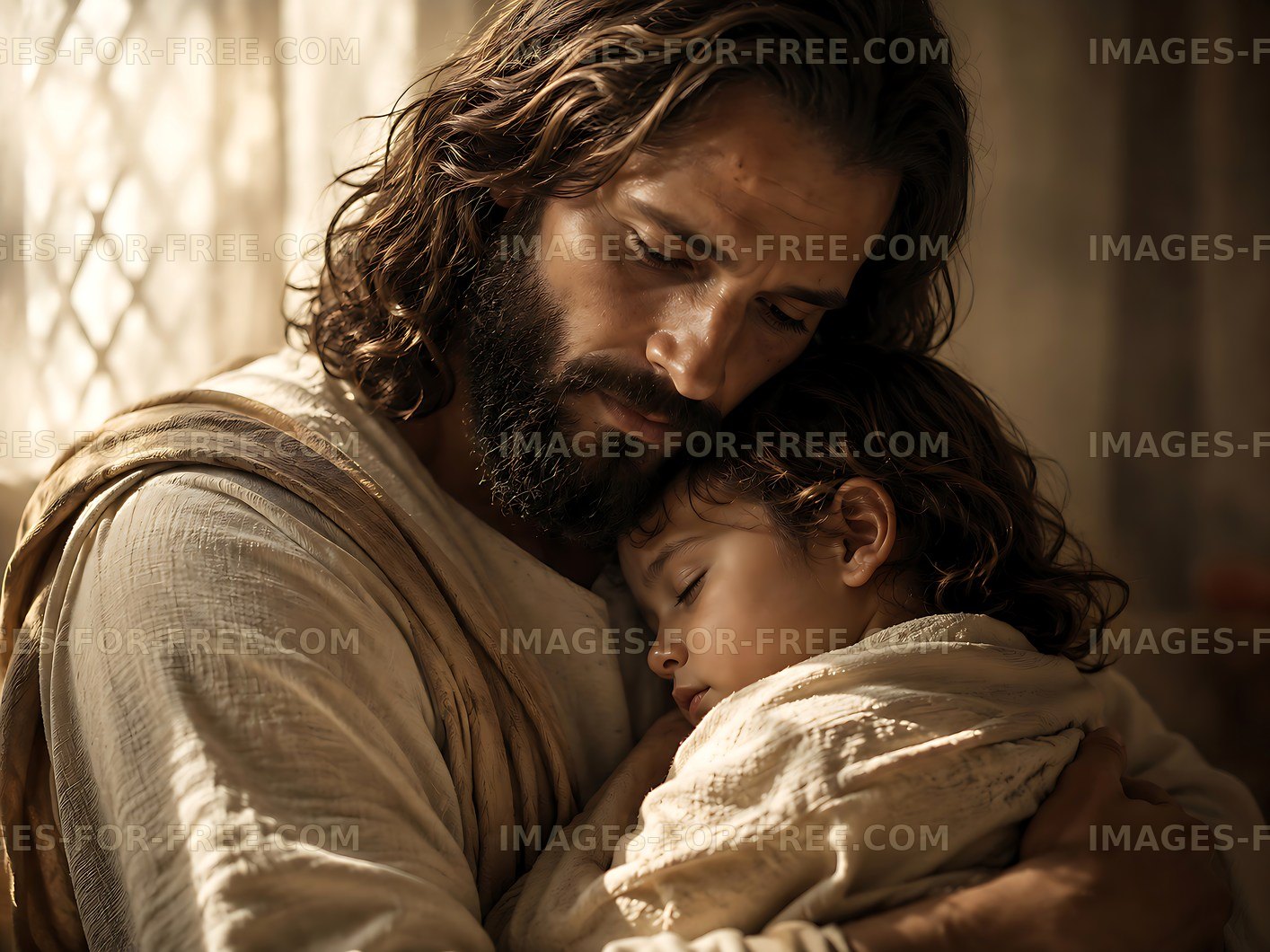 Father holds child in a warm embrace