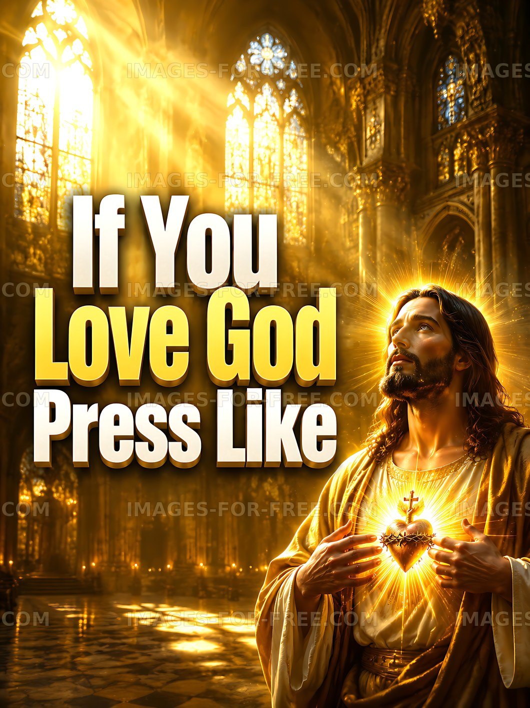 Religious figure holding sacred heart with sunlight in background