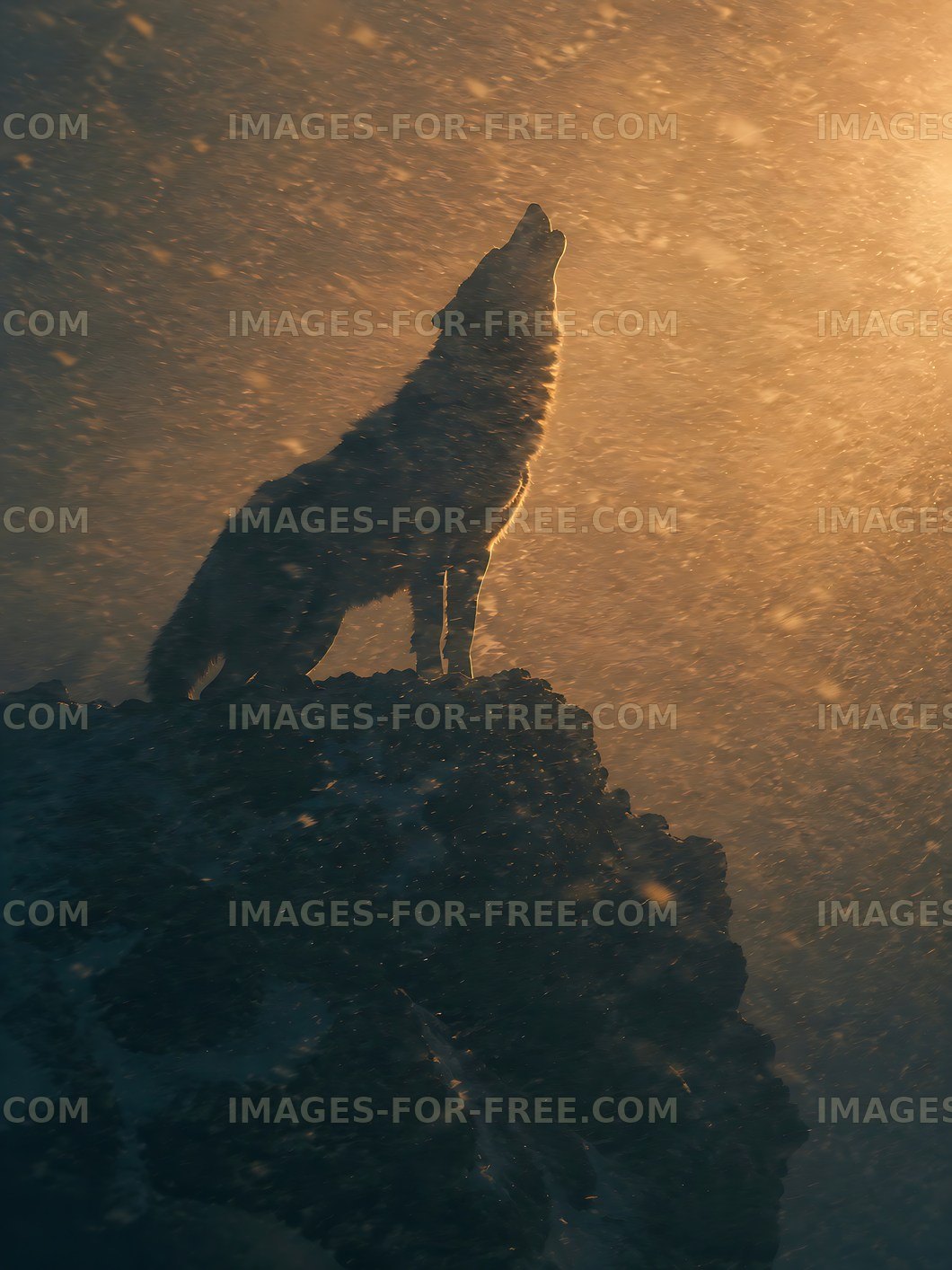 Wolf howling in a snowstorm