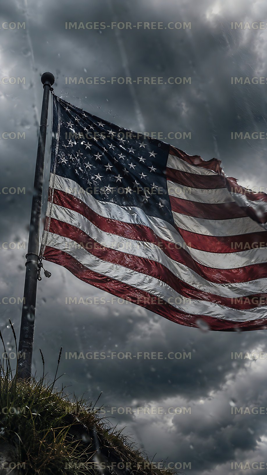 Waving flag with dark clouds in the background