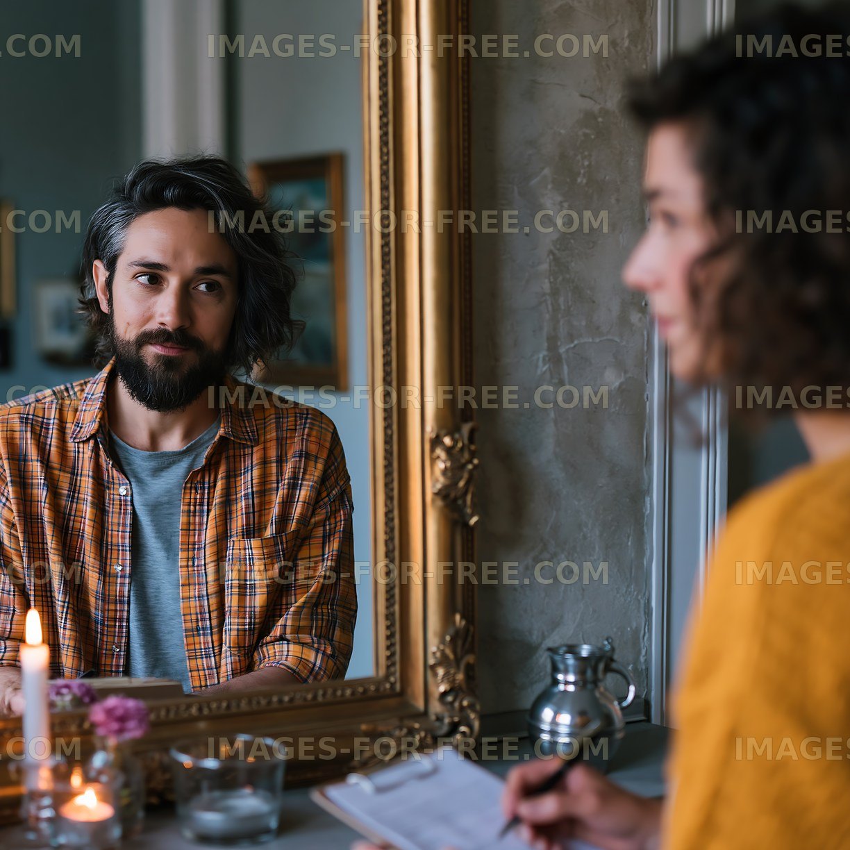 Man and woman in conversation at home setting