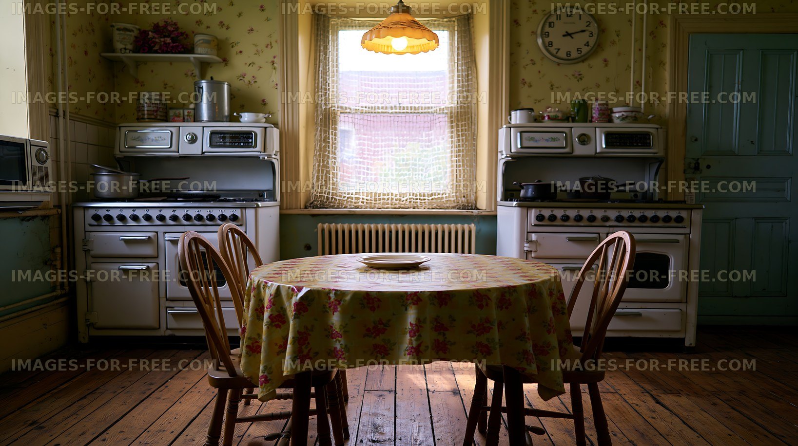 Vintage kitchen with a table and classic appliances