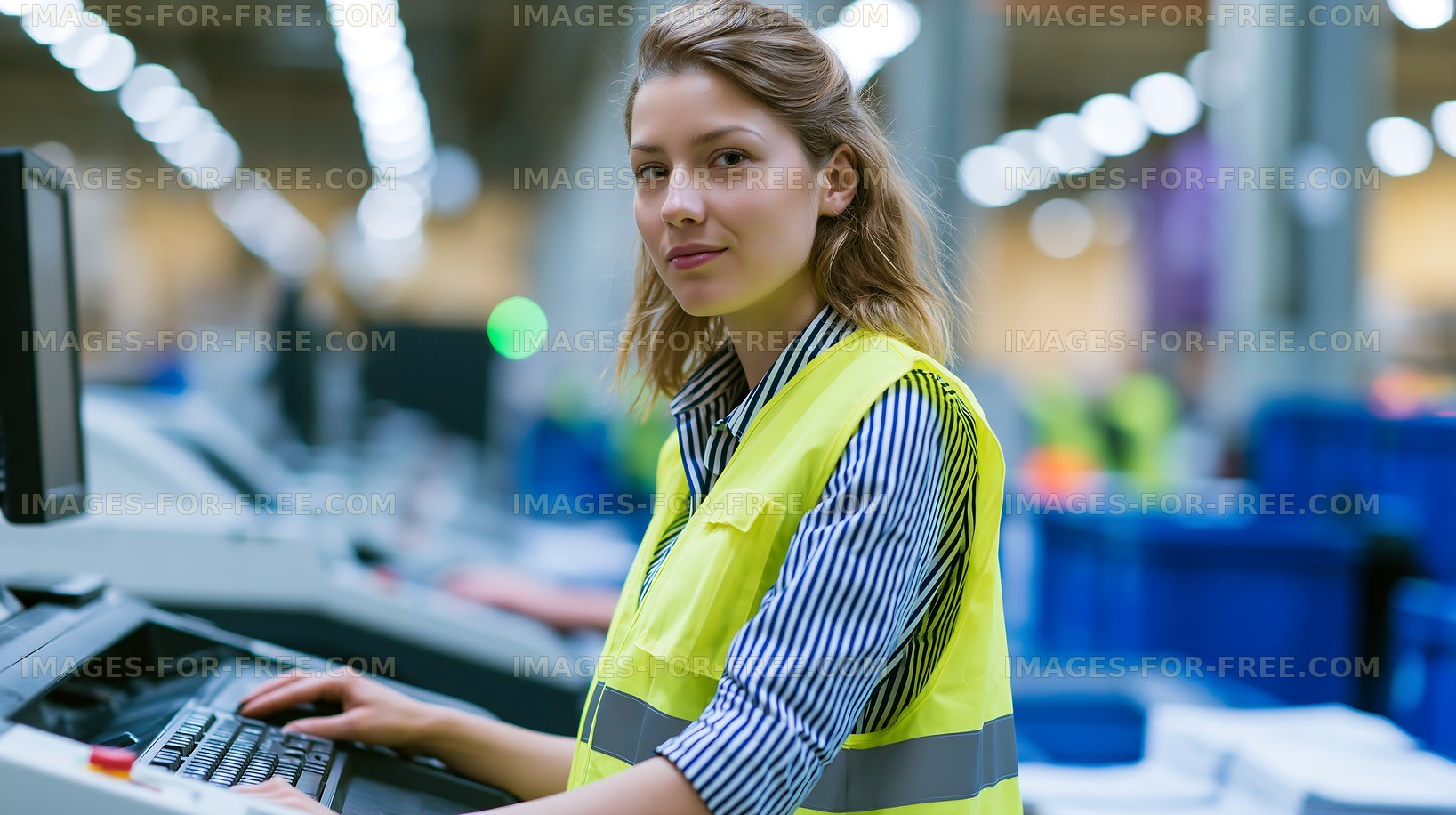 Woman in safety vest working in warehouse