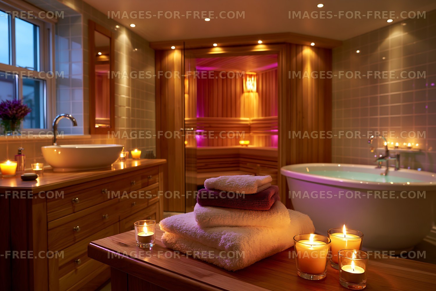 Relaxing spa interior with candles and towels in serene atmosphere