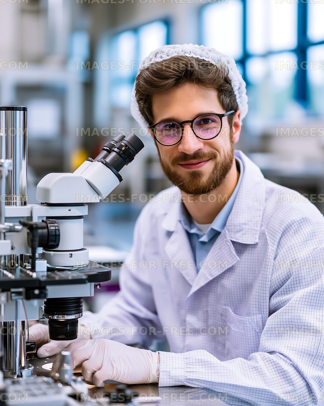 Scientist working with a microscope in a laboratory