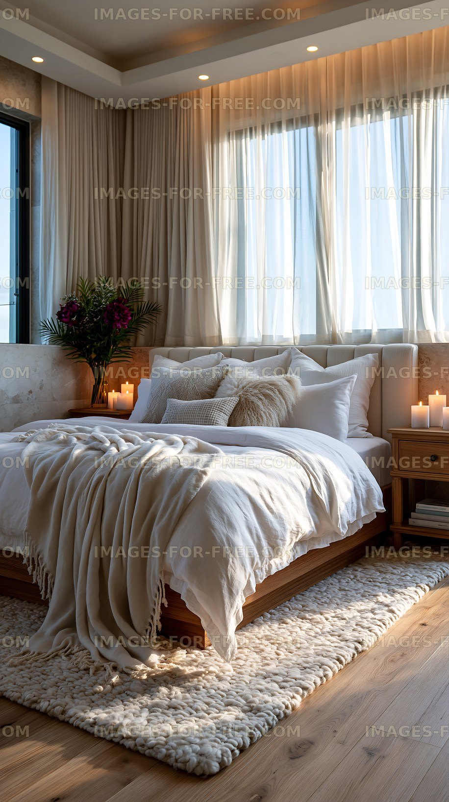Cozy bedroom with soft lighting and warm decorations