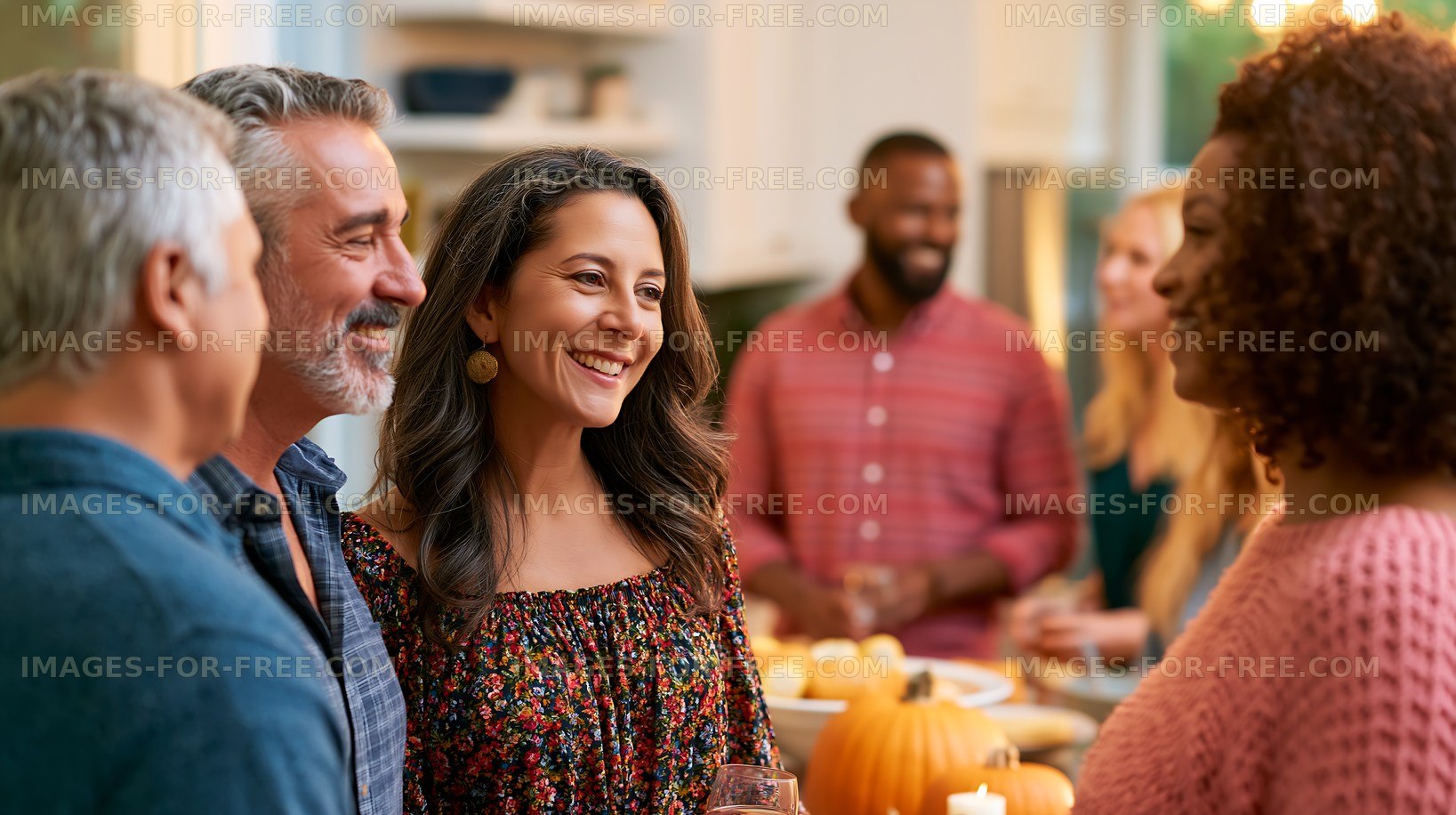 Friends gather for a festive celebration in a cozy kitchen